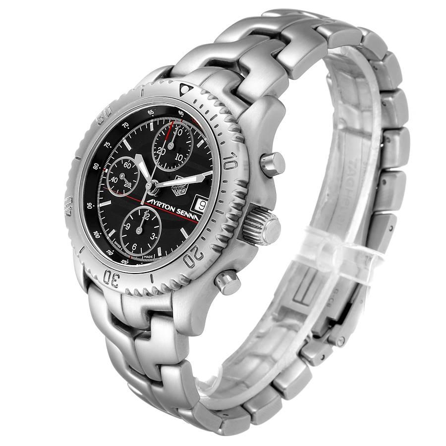 TAG Heuer Gliederstahl Schwarzes Zifferblatt Chronograph Herrenuhr CT2114 Kartene im Zustand „Hervorragend“ im Angebot in Atlanta, GA