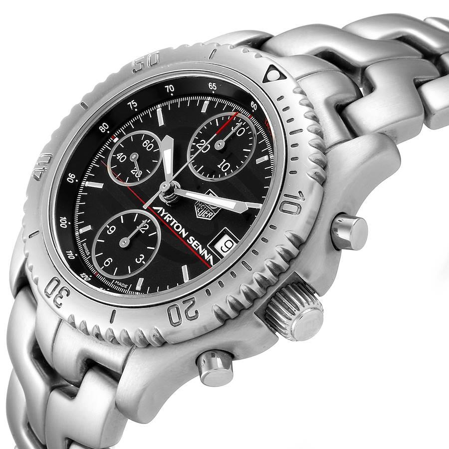 TAG Heuer Gliederstahl Schwarzes Zifferblatt Chronograph Herrenuhr CT2114 Kartene im Angebot 1
