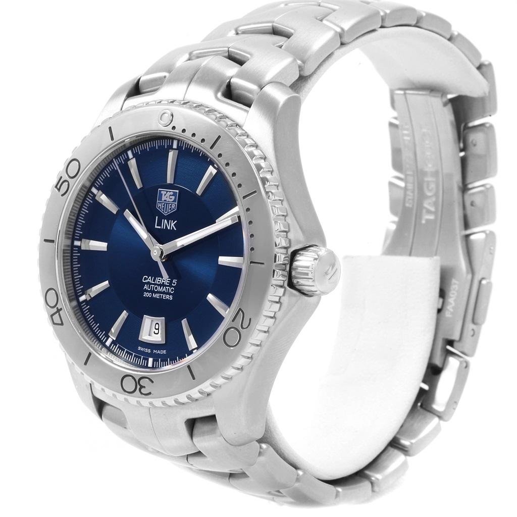 TAG Heuer Link Steel Blue Dial Automatic Men’s Watch WJ201C Box Card In Good Condition For Sale In Atlanta, GA