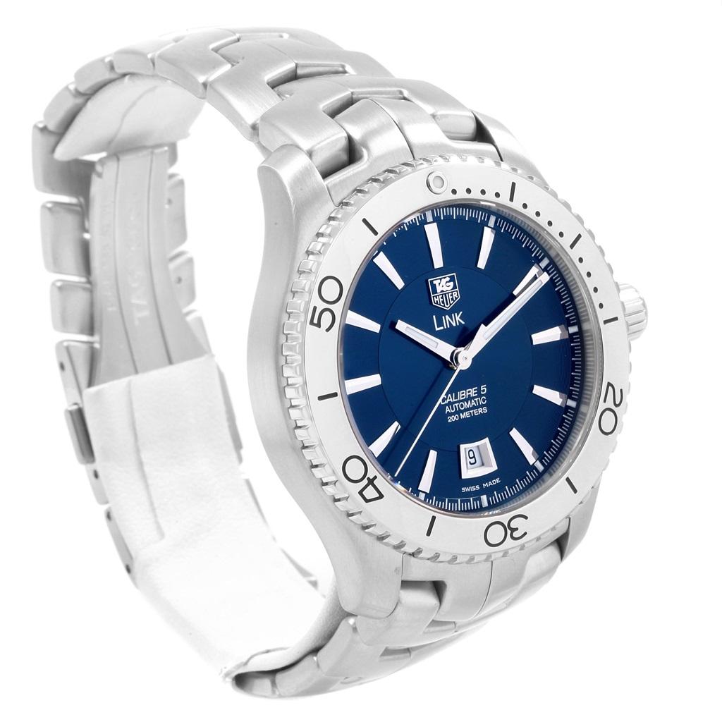 TAG Heuer Link Steel Blue Dial Automatic Men’s Watch WJ201C Box Card For Sale 2