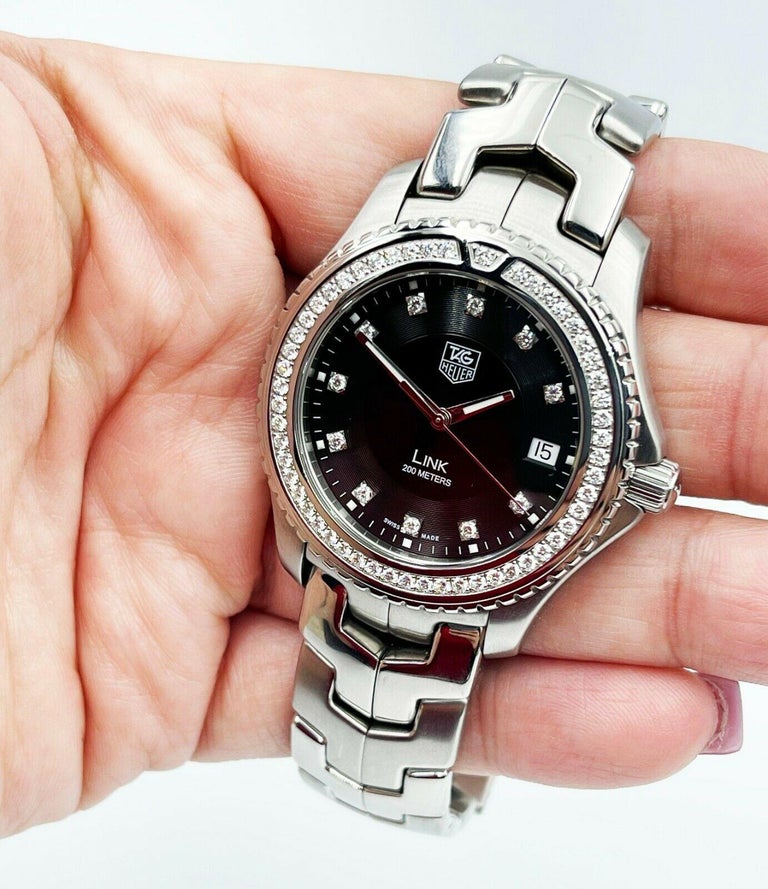 Women's or Men's Tag Heuer Link WJ1117-0 Black Diamond Dial Bezel Stainless Steel Box Papers For Sale