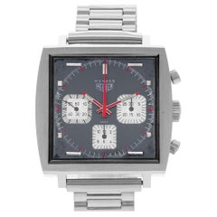 TAG Heuer Monaco 73633 40mm Vintage Grey Steel Chronograph Mens Watch 1975