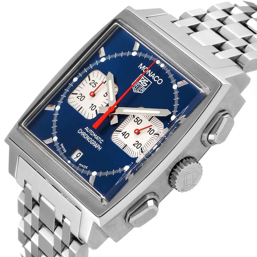 Men's TAG Heuer Monaco Blue Dial Automatic Chronograph Mens Watch CW2113 Card For Sale