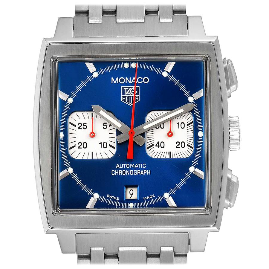 TAG Heuer Monaco Blue Dial Automatic Chronograph Men's Watch CW2113 Papers