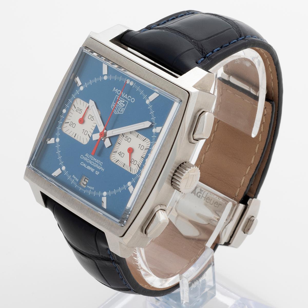 Women's or Men's Tag Heuer Monaco 'blue' Wristwatch Ref CAW2111, (Steve McQueen). Full Set 2015.