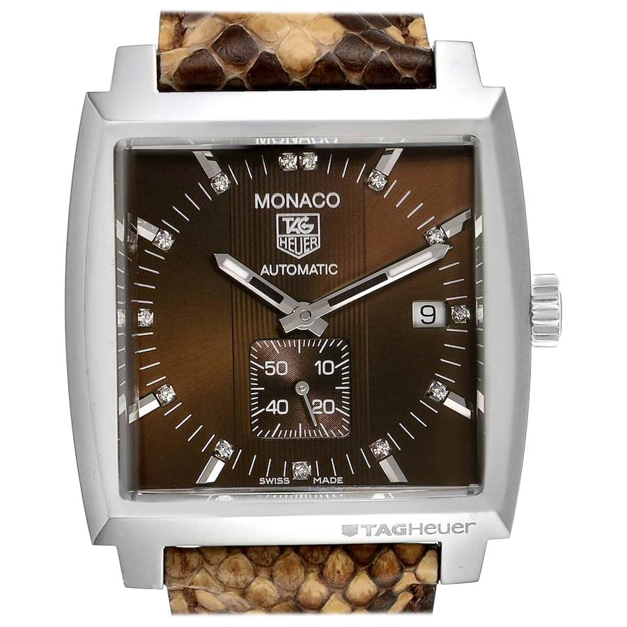 TAG Heuer Monaco Bronze Diamond Dial Python Strap Steel Men's Watch WW2116 For Sale