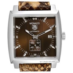 TAG Heuer Monaco Bronze Diamond Dial Python Strap Steel Men's Watch WW2116