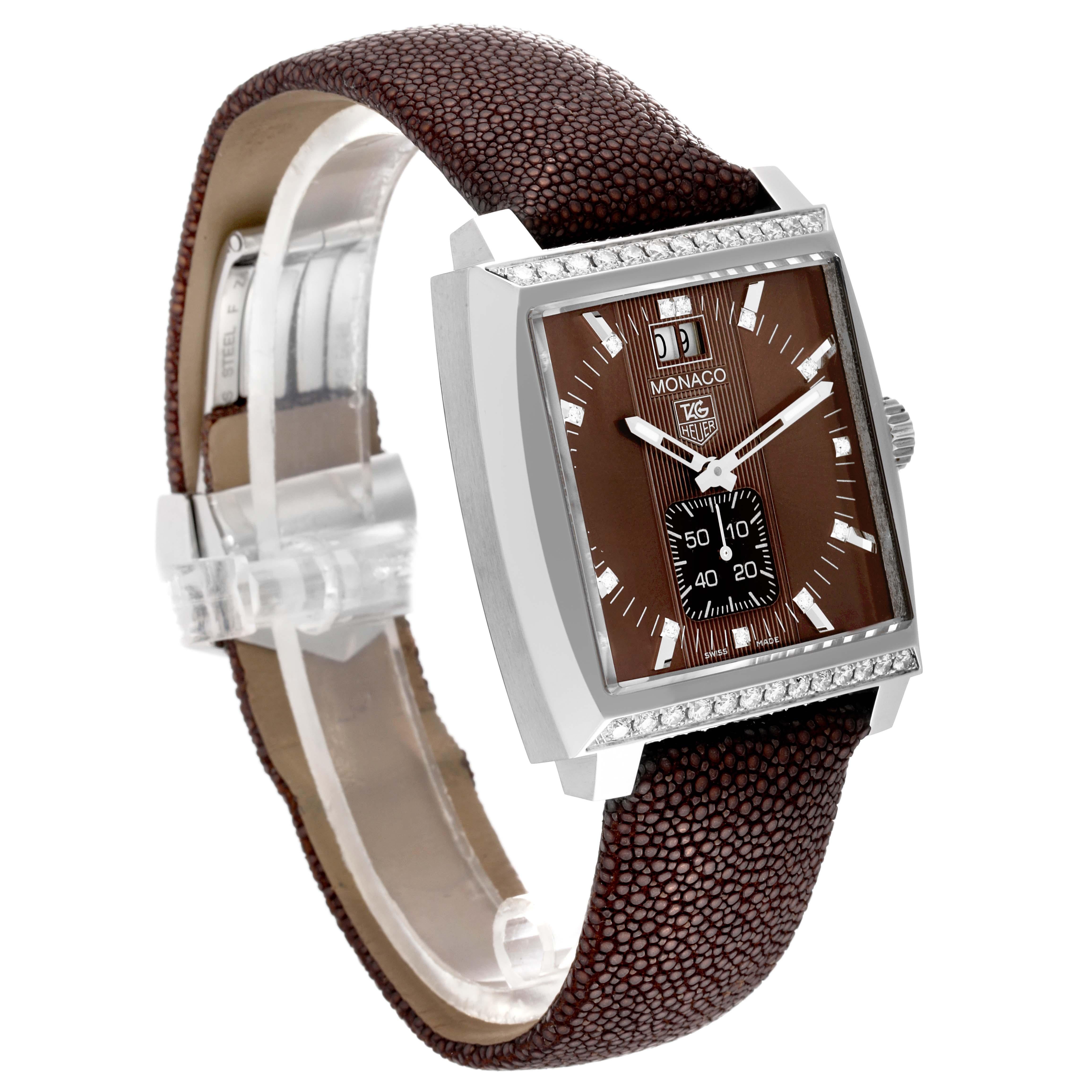 Women's Tag Heuer Monaco Brown Dial Diamond Steel Ladies Watch WAW1316