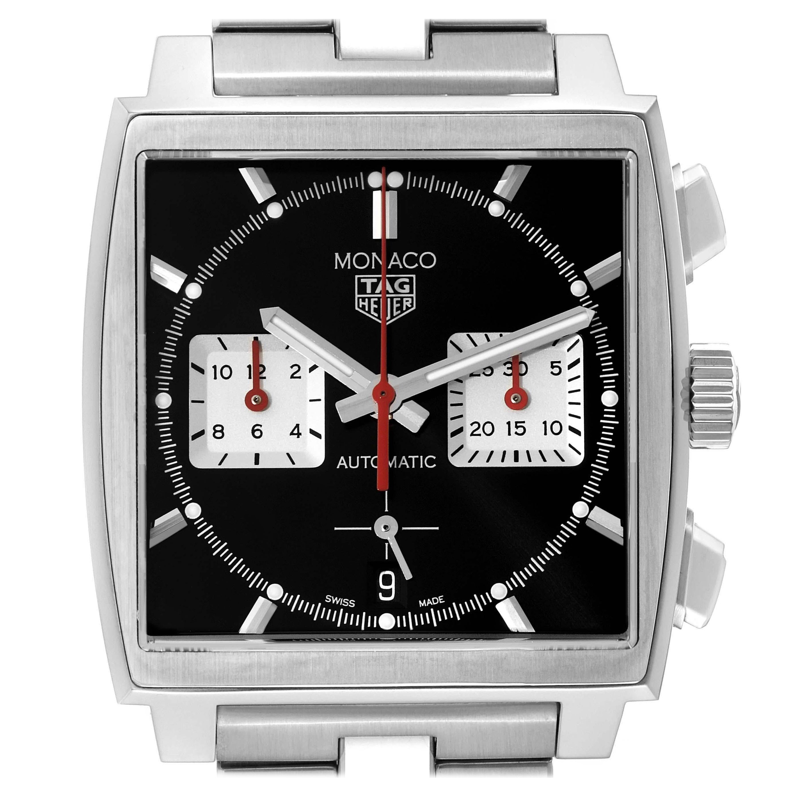 Tag Heuer Monaco Calibre 02 Black Dial Steel Mens Watch CBL2113 Box Card