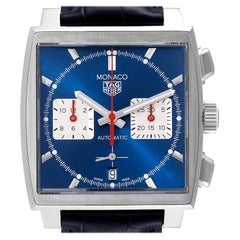 TAG Heuer Monaco Calibre 02 Blue Dial Steel Mens Watch CBL2111 Box Card
