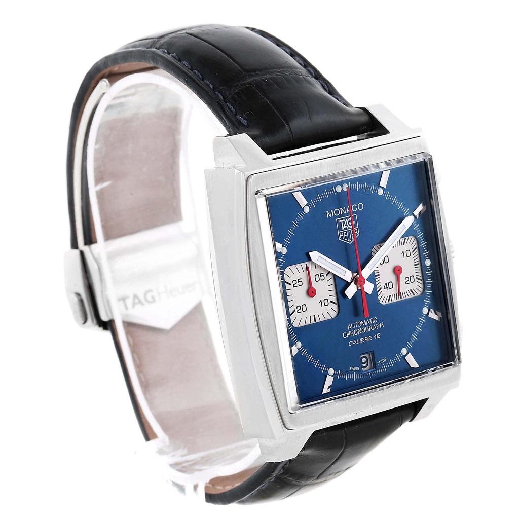 Men's Tag Heuer Monaco Calibre 12 Blue Dial Chronograph Watch CAW2111