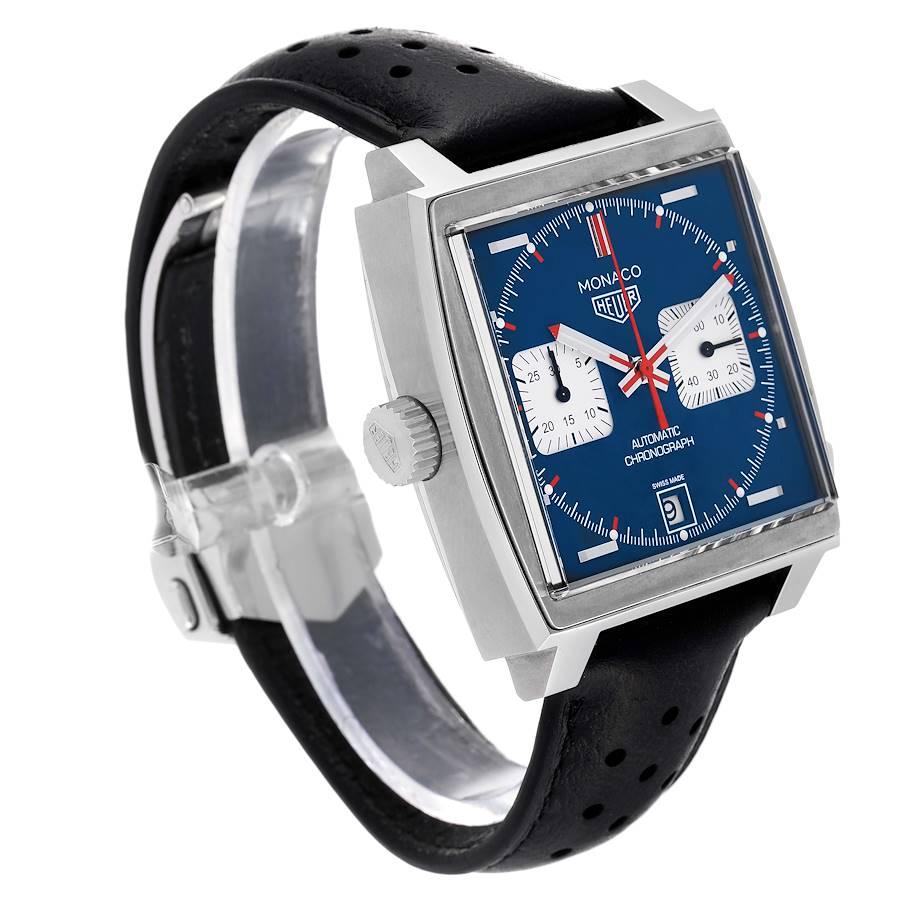Tag Heuer Monaco Montre chronographe à cadran bleu en acier pour hommes CAW211P Boîte Card Pour hommes en vente