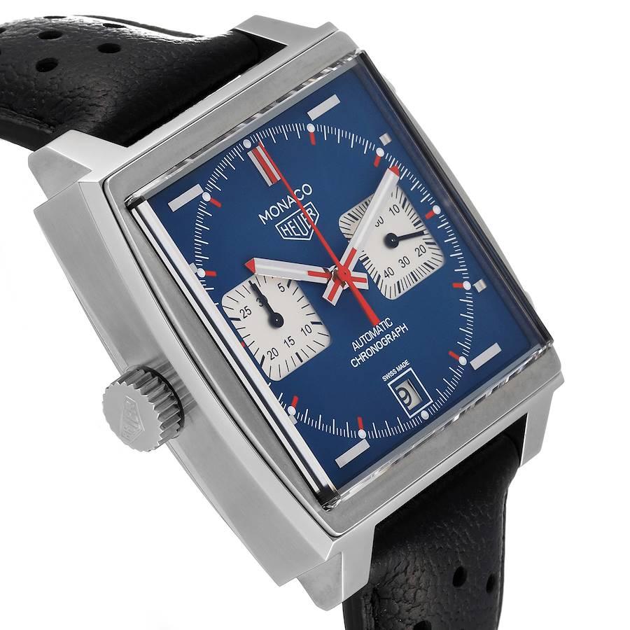 Tag Heuer Monaco Chronograph Blue Dial Steel Mens Watch CAW211P Box Card For Sale 1