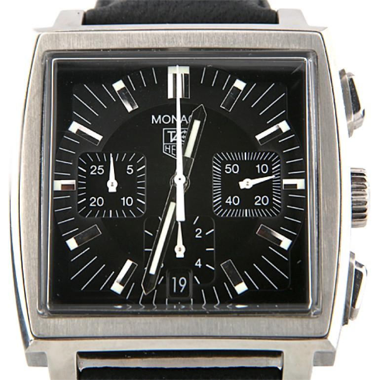 Model: Monaco Automatic
Model Number: CW2111
Serial Number: HM3154
Rounded Stainless Steel Square Case
37 mm Wide (39 mm w/ Crown)
37 mm Long
Lug-to-Lug Distance = 46 mm
Thickness = 12 mm
Black Chronograph Dial w/ White/Luminous Tic Marks and