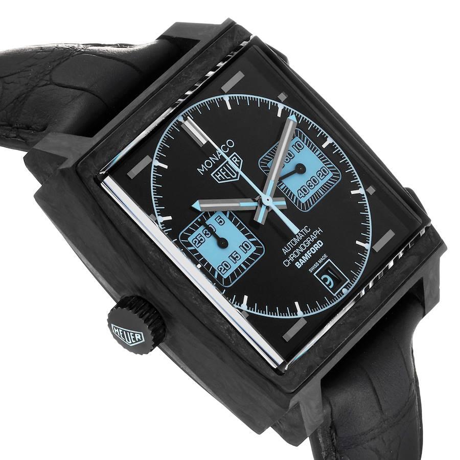 Men's Tag Heuer Monaco Limited Edition Black Dial Carbon Mens Watch CAW2190 Box Card For Sale