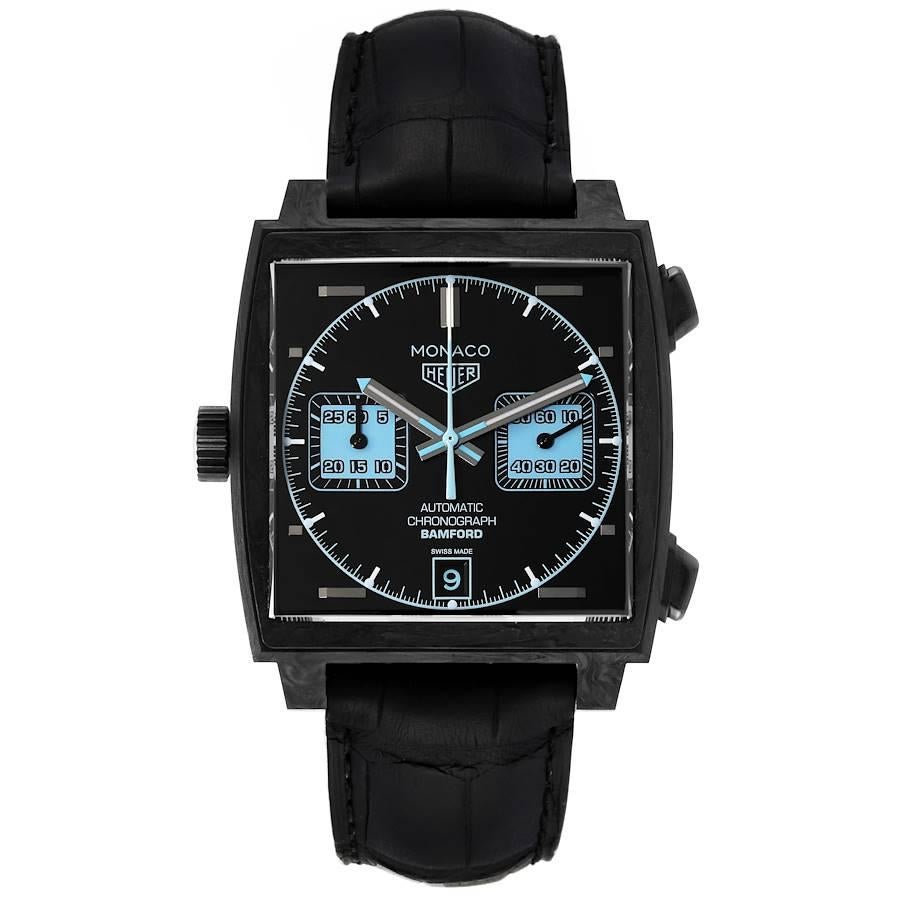 Tag Heuer Monaco Limited Edition Schwarzes Zifferblatt Carbon Herrenuhr CAW2190 Ungetragen. Automatisches Uhrwerk mit Selbstaufzug. Schwarzes Karbongehäuse 39,0 x 39,0 mm. Geriffelte Krone. Glatte Lünette aus schwarzem Kohlenstoff. Kratzfestes