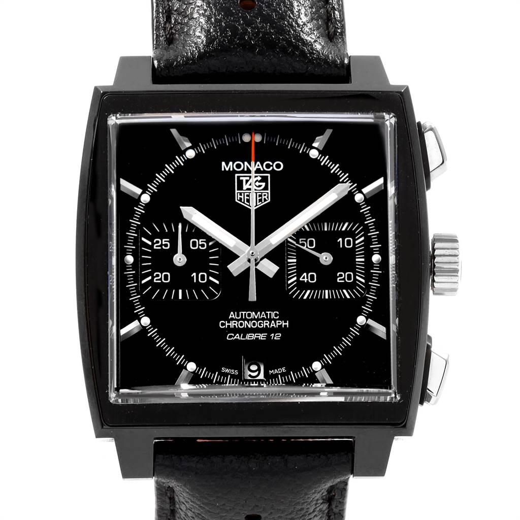 Tag Heuer Monaco Limited Edition Chronograph Mens Watch CAW211M. Automatic self-winding movement. Calibre 36. Titanium carbide coated stainless steel case 39.0 x 39.0 mm. Fluted crown. Exhibition transparent case back. Titanium carbide coated