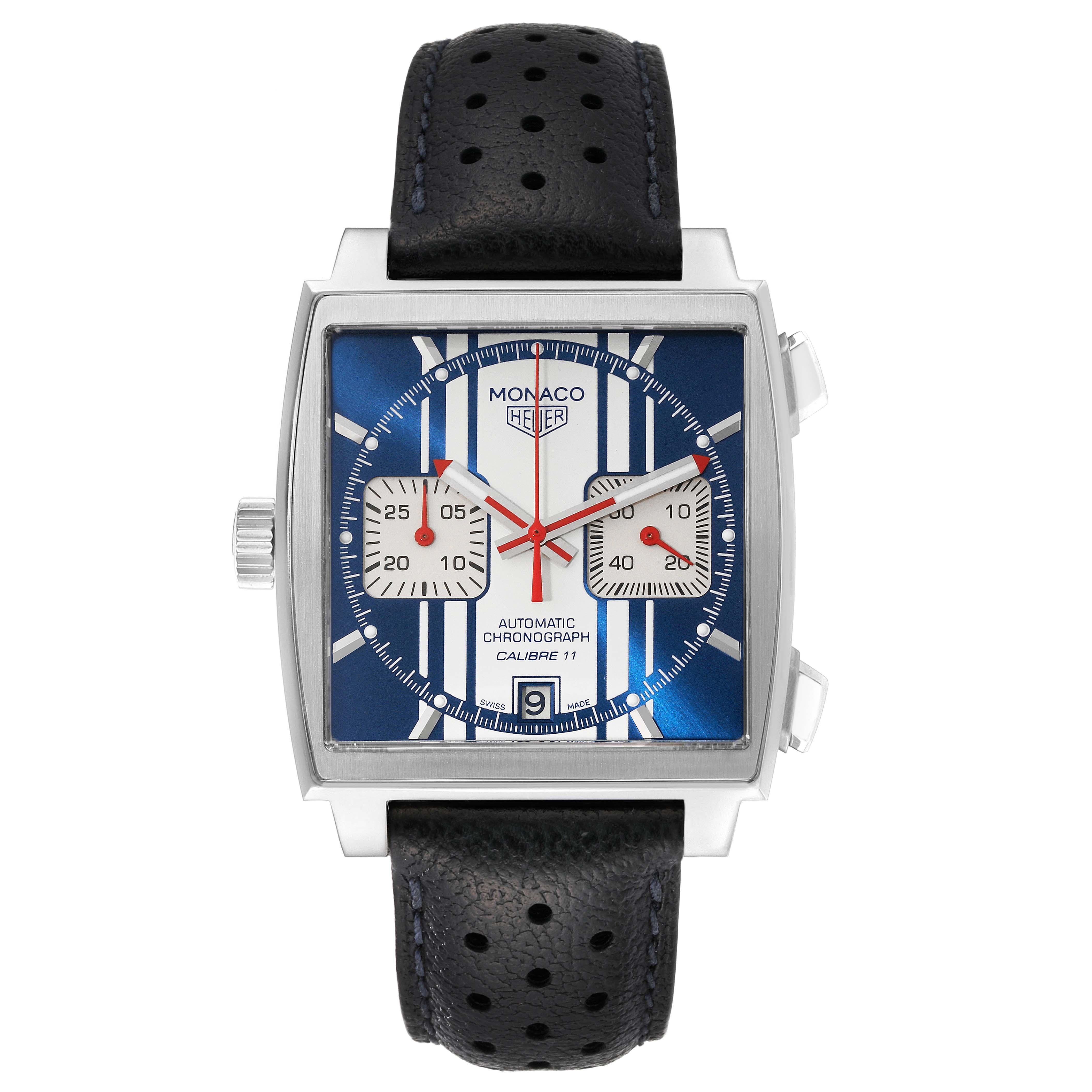Tag Heuer Monaco McQueen Limited Edition Steel Mens Watch CAW211D Box Card In Excellent Condition For Sale In Atlanta, GA