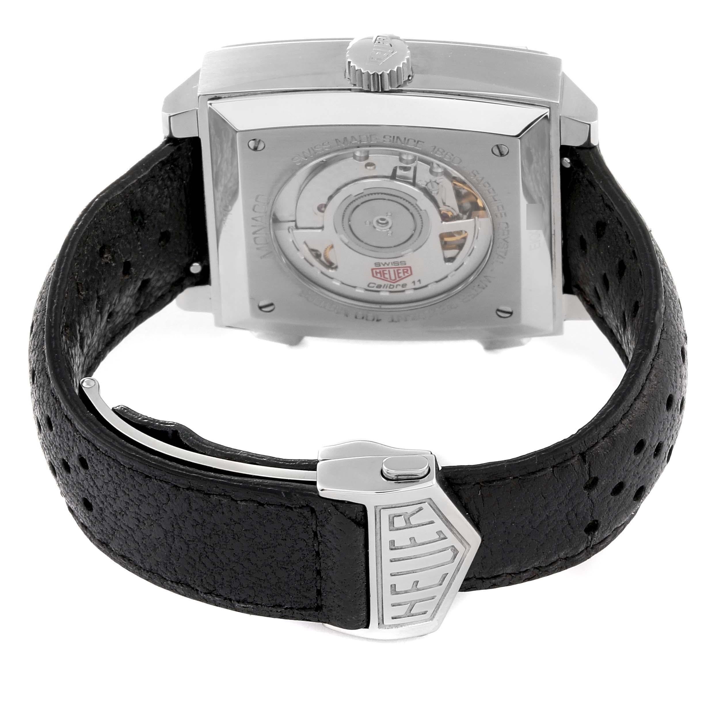 Men's Tag Heuer Monaco Silver Dial Limited Edition Steel Mens Watch CAW211C Box Card For Sale