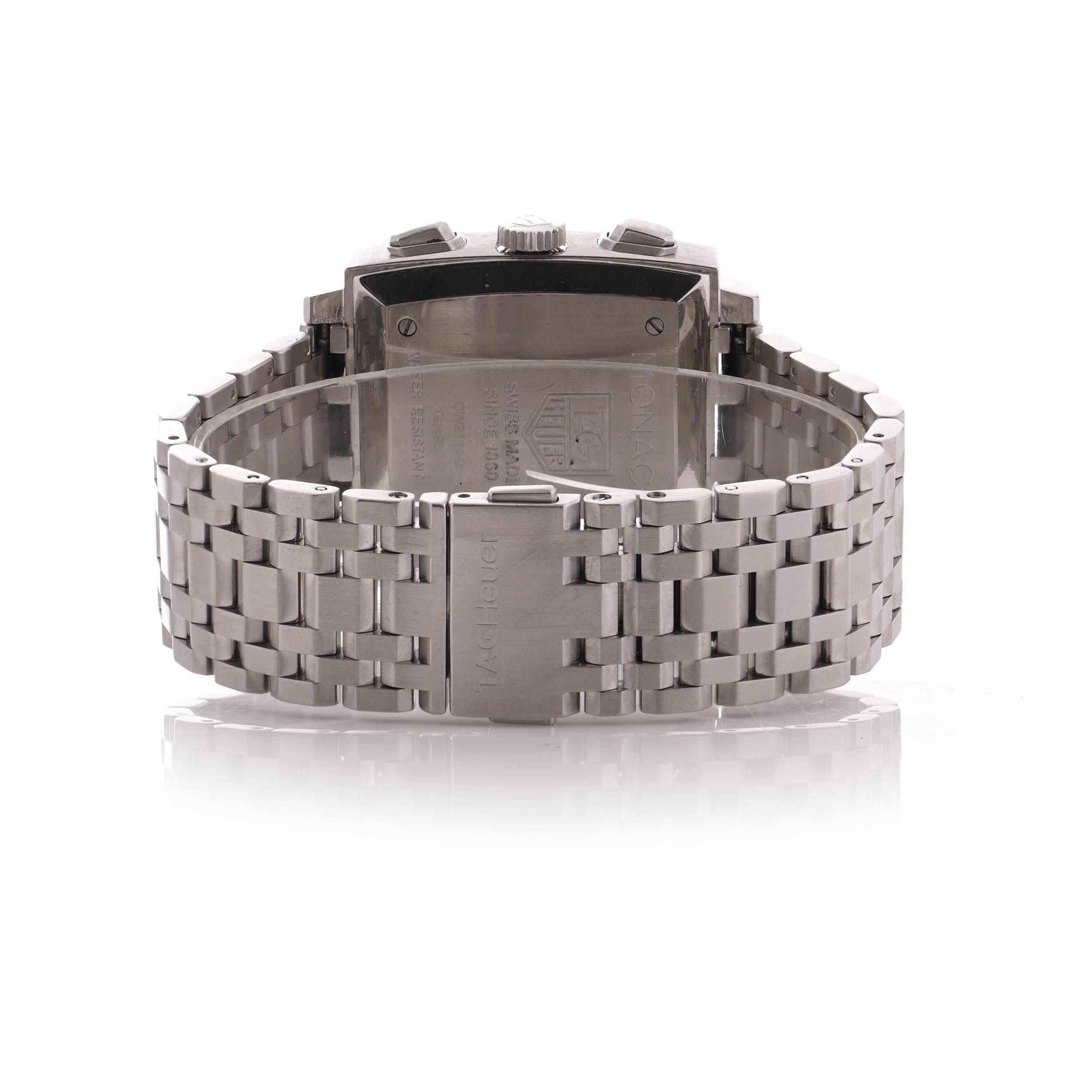 Men's Tag Heuer Monaco steel 38 mm case black dial men's automatic wristwatch CW2111 For Sale