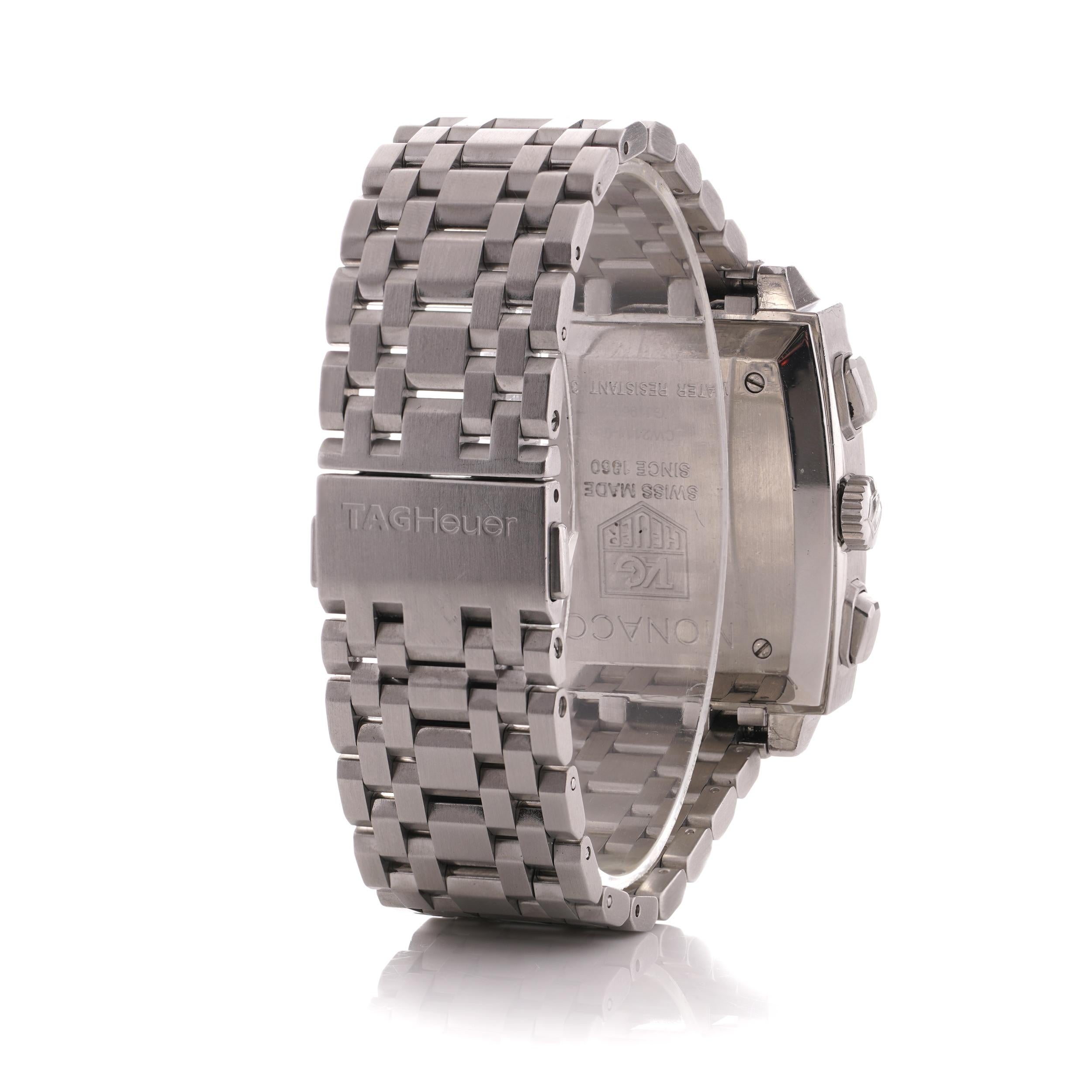 TAG Heuer Monaco acier 38 mm boîtier cadran noir montre-bracelet automatique pour homme CW2111 en vente 4