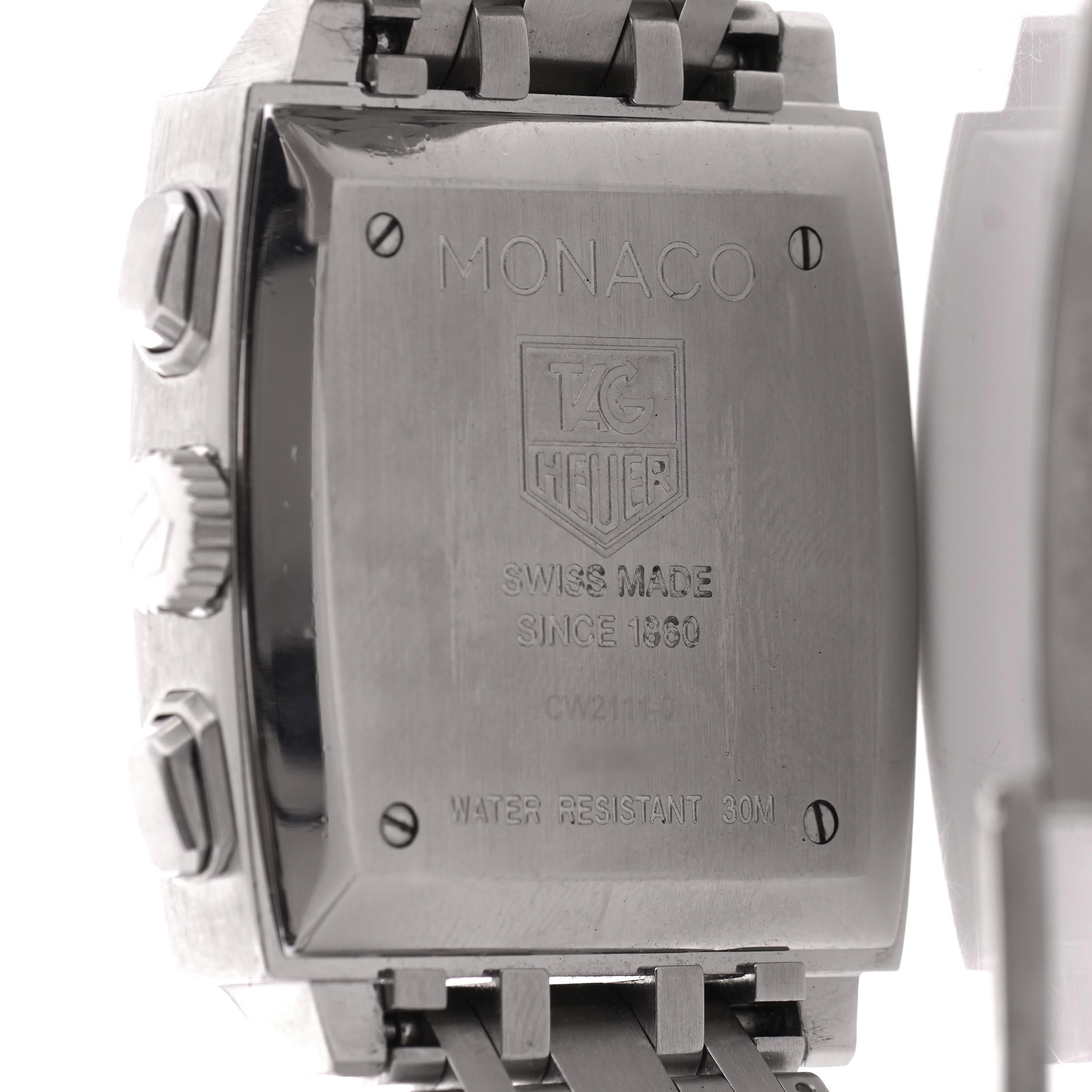 Tag Heuer Monaco steel 38 mm case black dial men's automatic wristwatch CW2111 For Sale 2