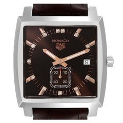 TAG Heuer Monaco Steel Brown Diamond Dial Ladies Watch WAW131E Box Card