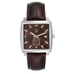 Tag Heuer Monaco Steel Brown Diamond Dial Mens Watch WAW131E Box Card