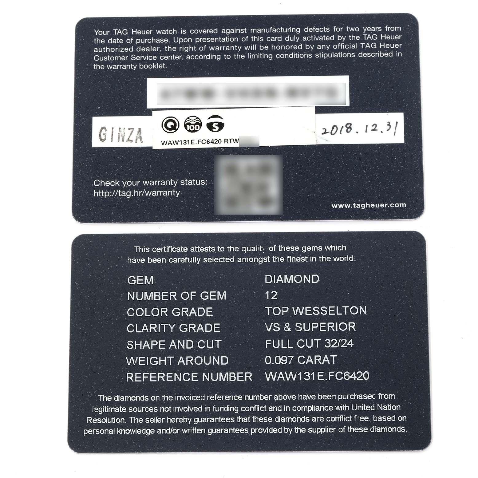 TAG Heuer Monaco Steel Brown Diamond Dial Mens Watch WAW131E Box Card en vente 4