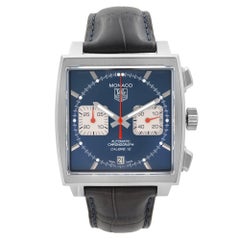 TAG Heuer Monaco Steel Leather Chronograph Blue Dial Mens Watch CAW2111.FC6183