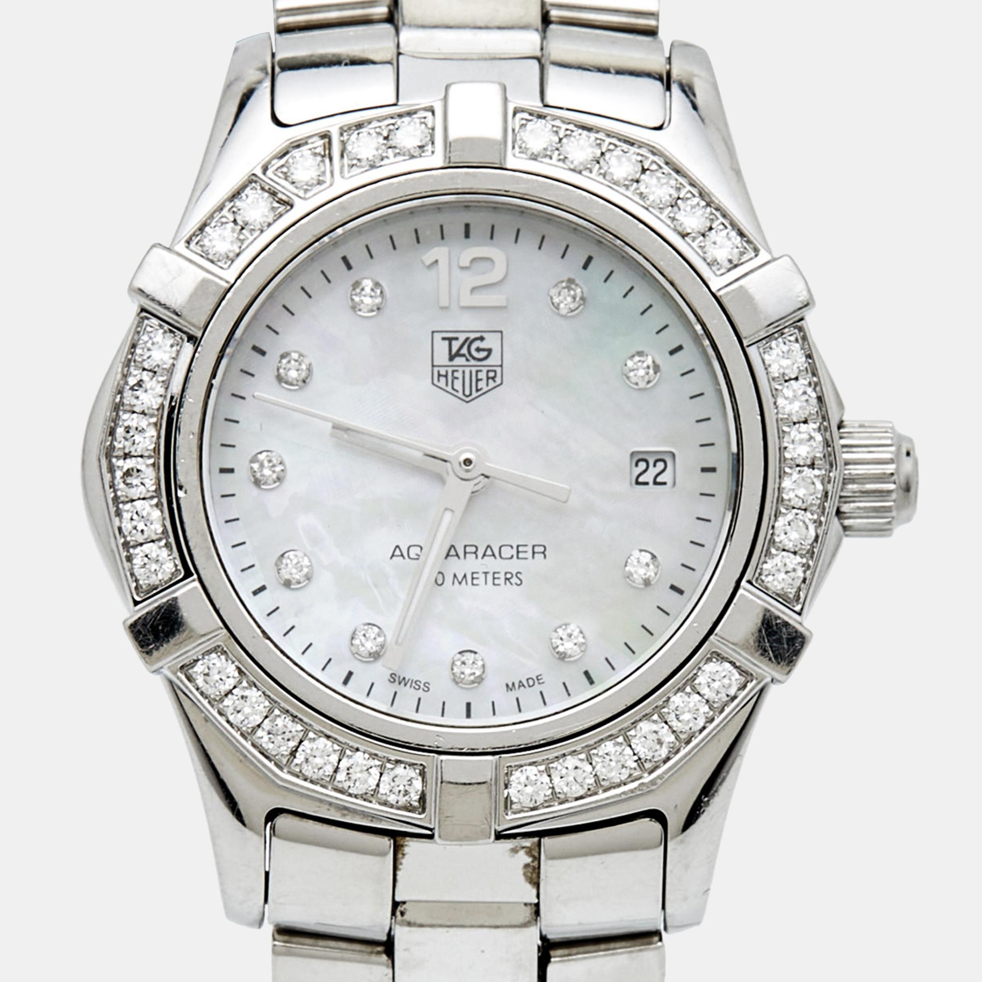 Tag Heuer Mother Of Pearl Diamond Stainless Aquaracer Women's Wristwatch 27 mm 10
