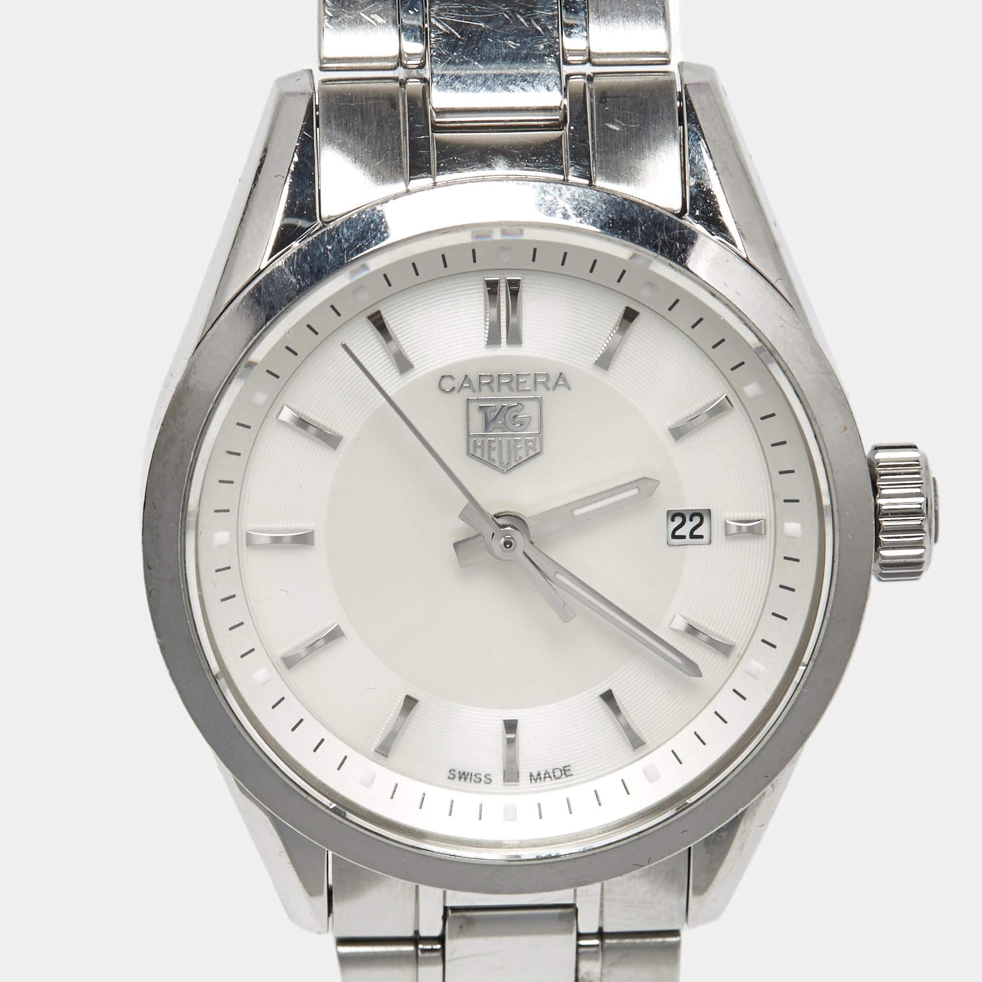 Tag Heuer Mother of Pearl Stainless Steel Carrera WV1415 Women's Wristwatch 27 m In Good Condition In Dubai, Al Qouz 2