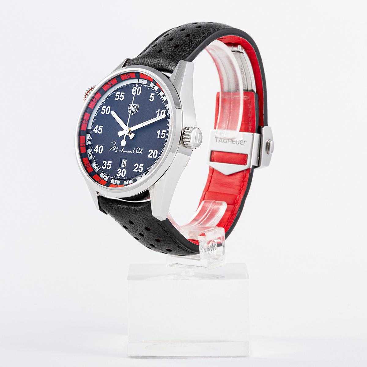 Contemporary Tag Heuer Muhammad Ali spetial edition steel case, leather bracelet For Sale
