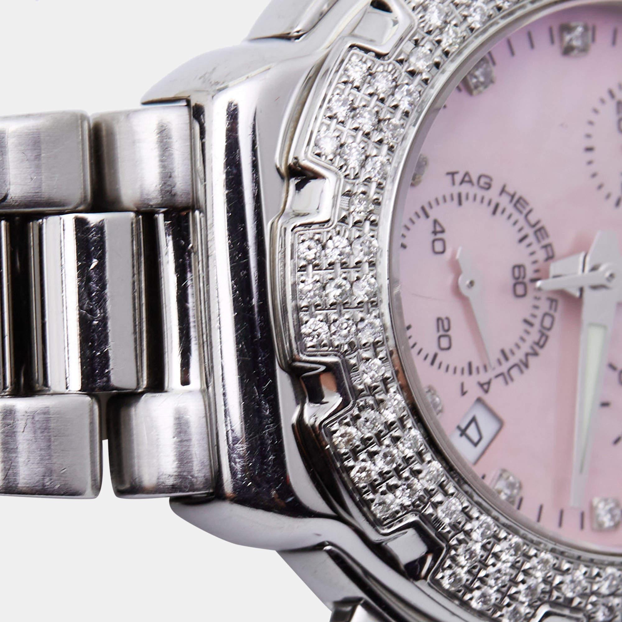 Tag Heuer Pink Mother Of Pearl Diamond Stainless Steel Formula 1 CAC1311.BA0852  In Good Condition In Dubai, Al Qouz 2