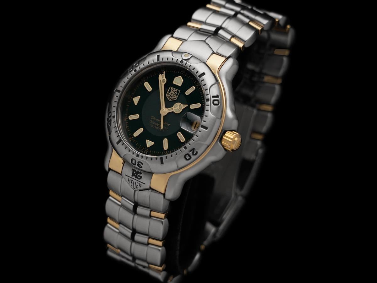 TAG Heuer Professional 6000 Chronomètre Divers Homme Acier & Or 18K Cadran Vert Excellent état - En vente à Suwanee, GA