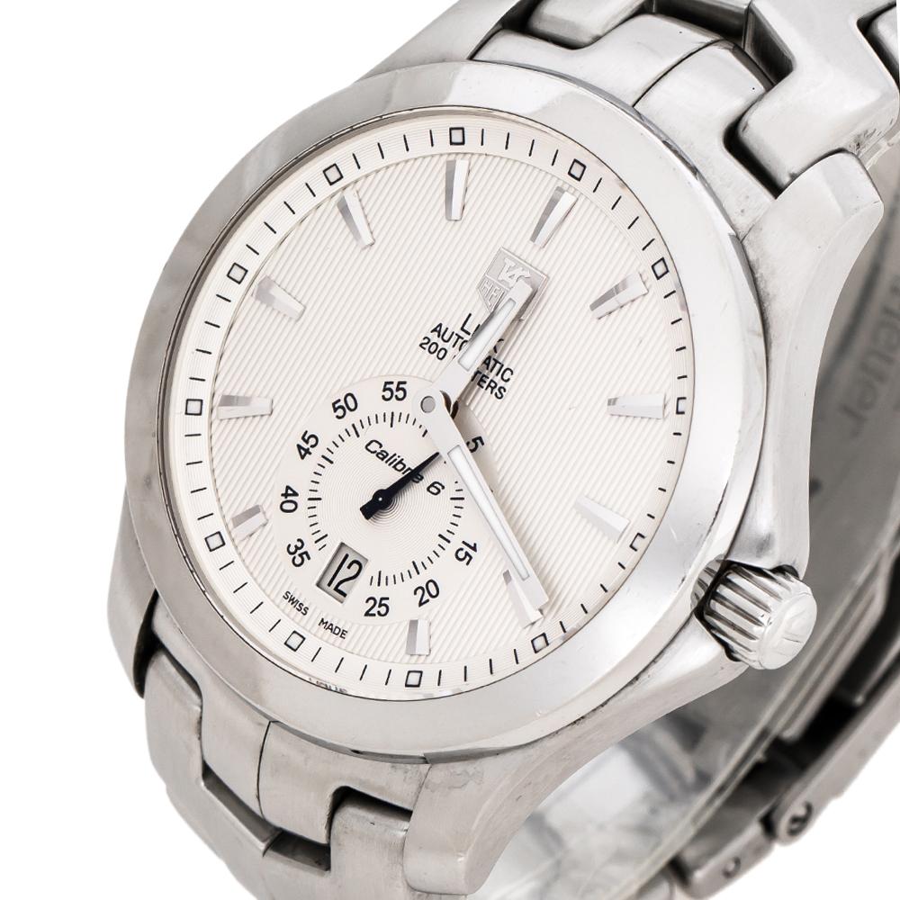 Contemporary Tag Heuer Silver White Stainless Steel Link WJF211B Men's Wristwatch 39 mm