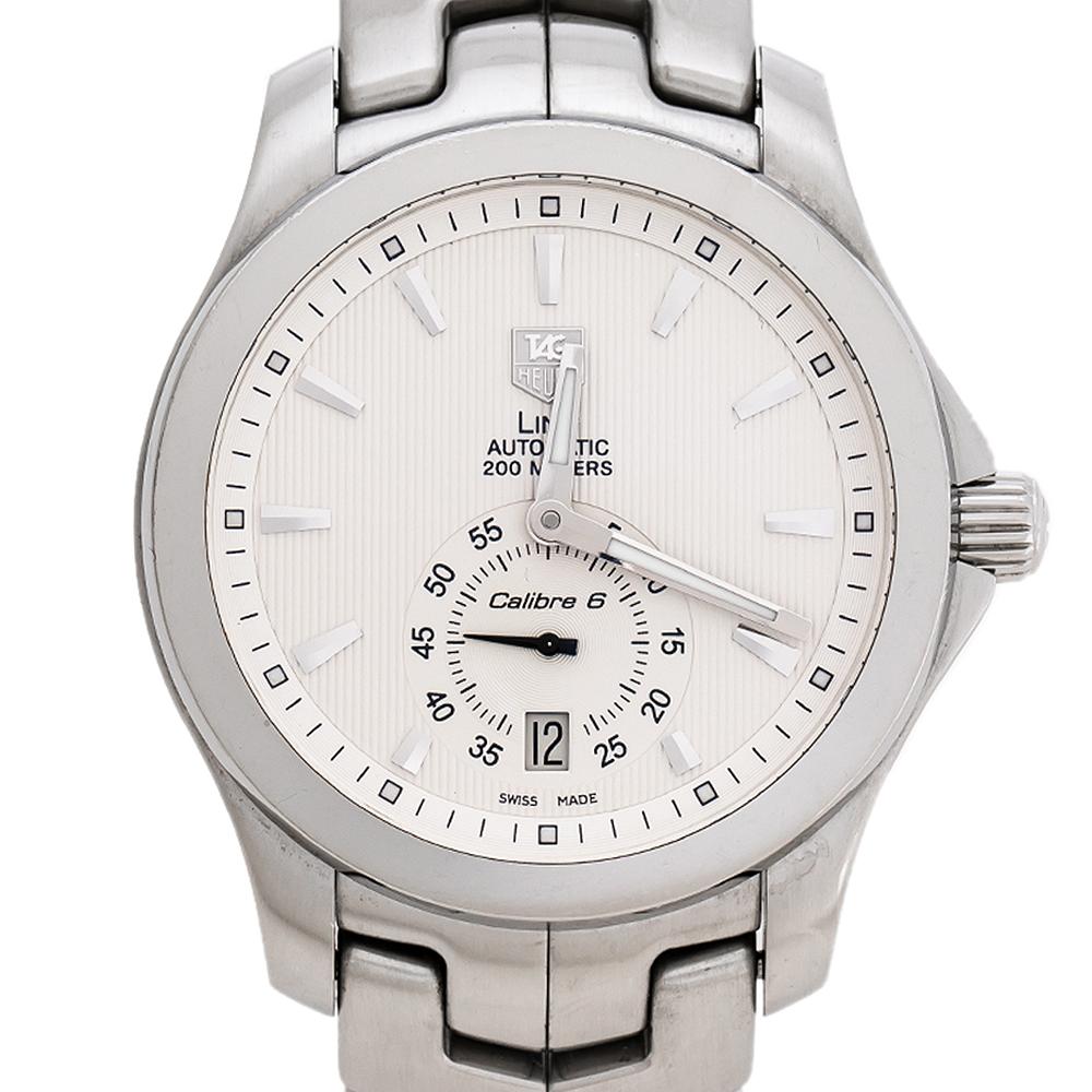 Tag Heuer Silver White Stainless Steel Link WJF211B Men's Wristwatch 39 mm In Good Condition In Dubai, Al Qouz 2