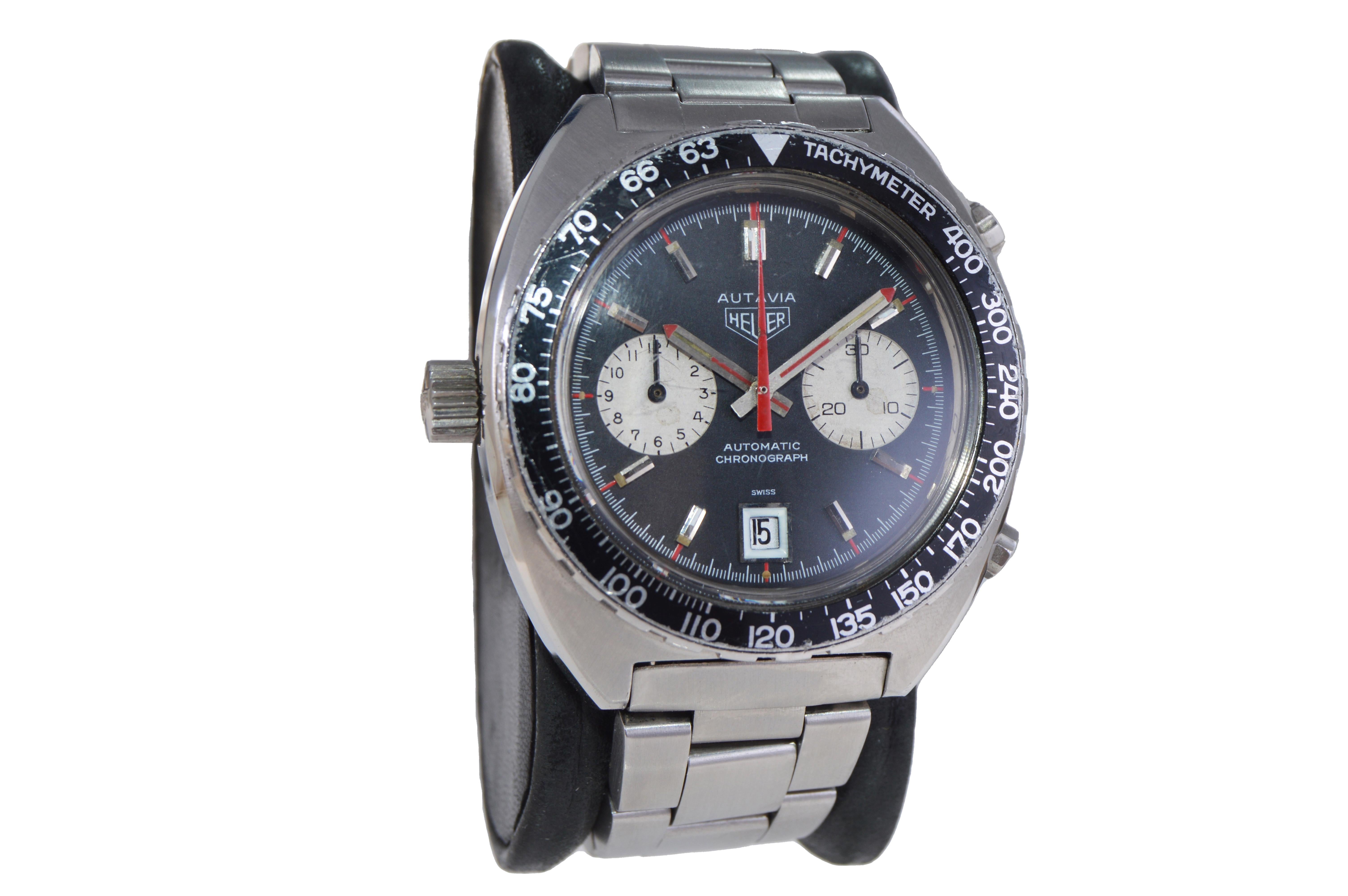 Montre chronographe manuelle Tag Heuer Autavia en acier inoxydable Excellent état - En vente à Long Beach, CA
