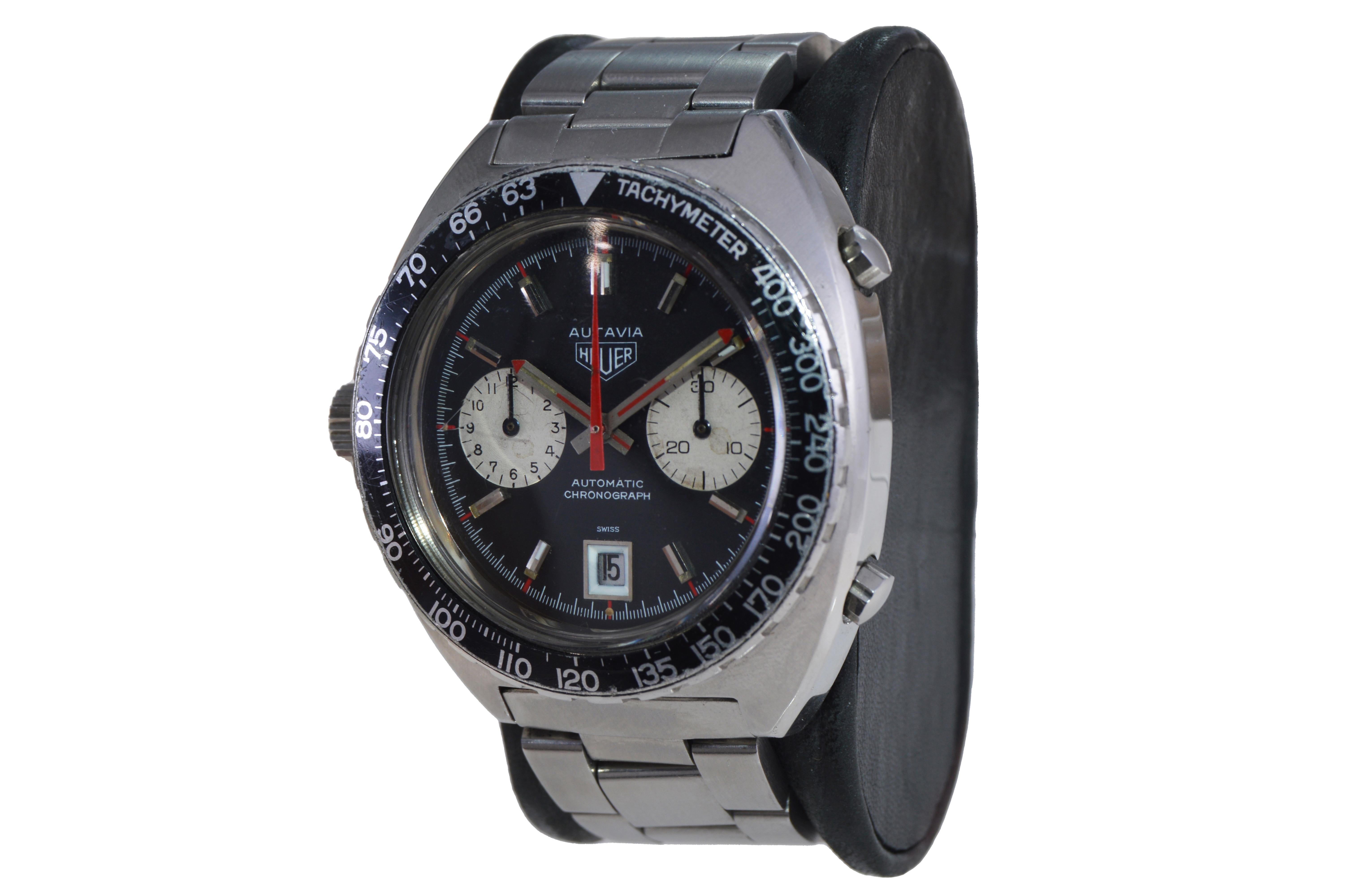 Montre chronographe manuelle Tag Heuer Autavia en acier inoxydable en vente 1