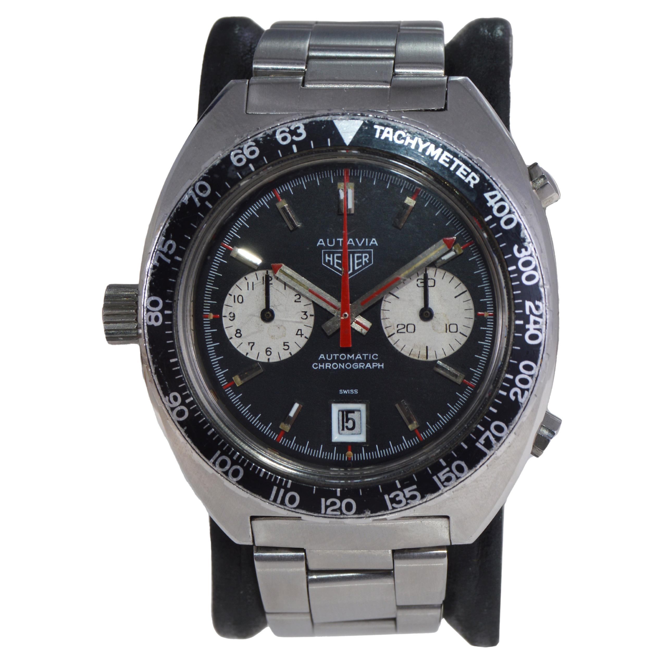 Tag Heuer Stainless Steel Autavia Chronograph Manual Watch For Sale