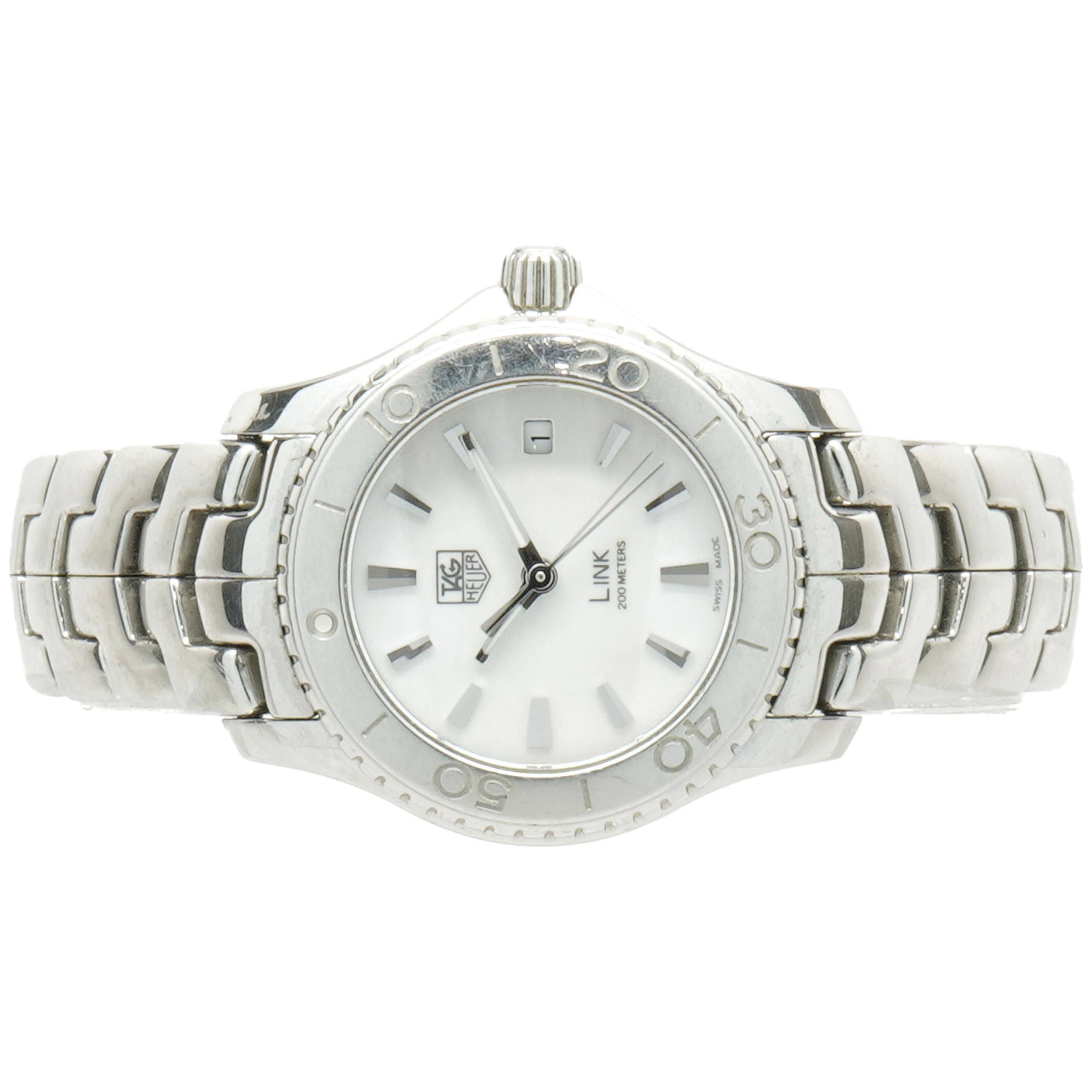 Movement: quartz
Function: hours, minutes, seconds, date
Case: 27mm round stainless steel case, timing bezel
Dial: mother of pearl, stick
Band: stainless steel, integrated clasp
Reference#: WJ1313-0
Serial #: CJ6XXX

No box or papers