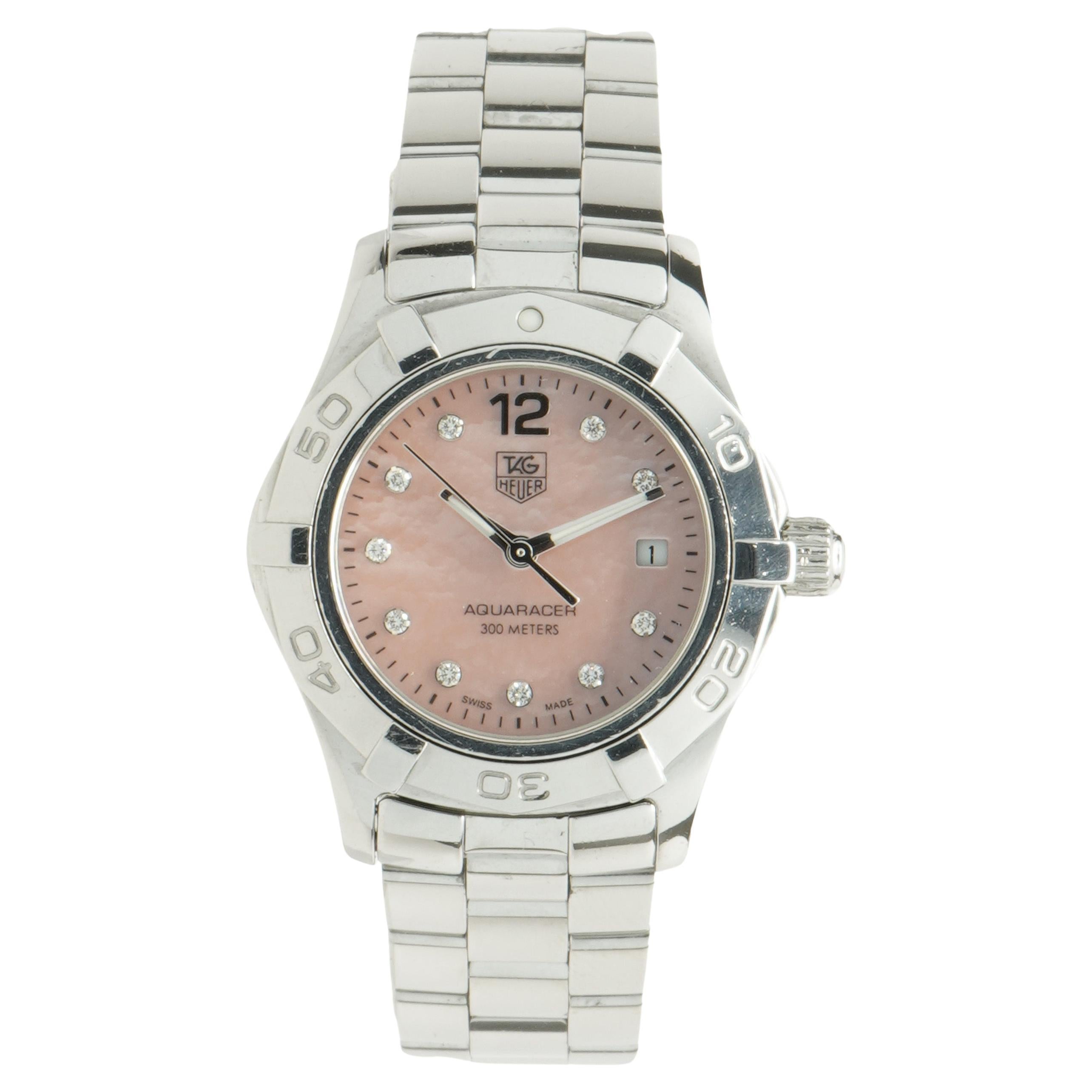 Tag Heuer Stainless Steel Pink Mother of Pearl Diamond Auqaracer 27