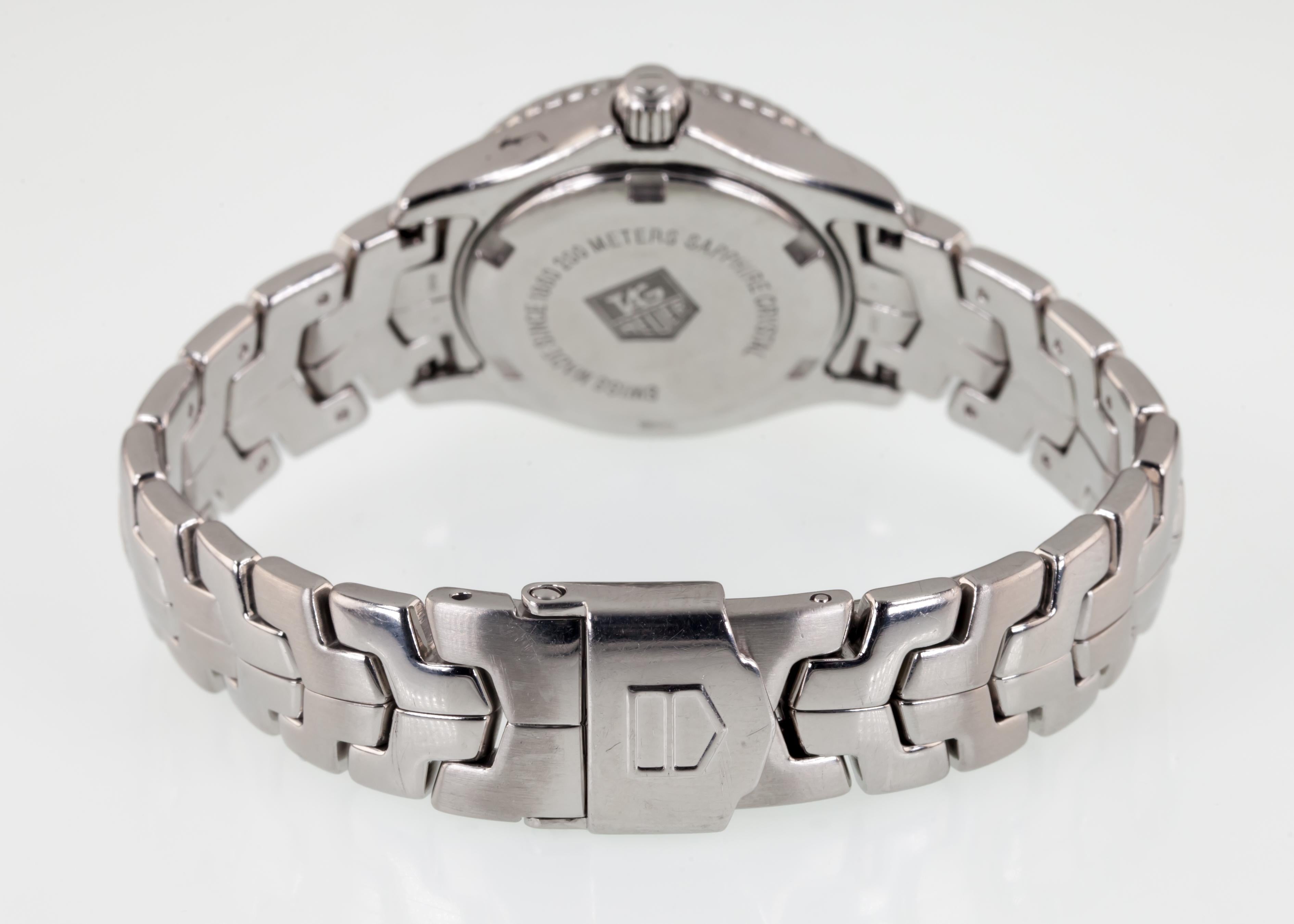 Modern Tag Heuer Stainless Steel Women's Quartz Link Watch w/ MOP Diamond Dial WJ1319 For Sale