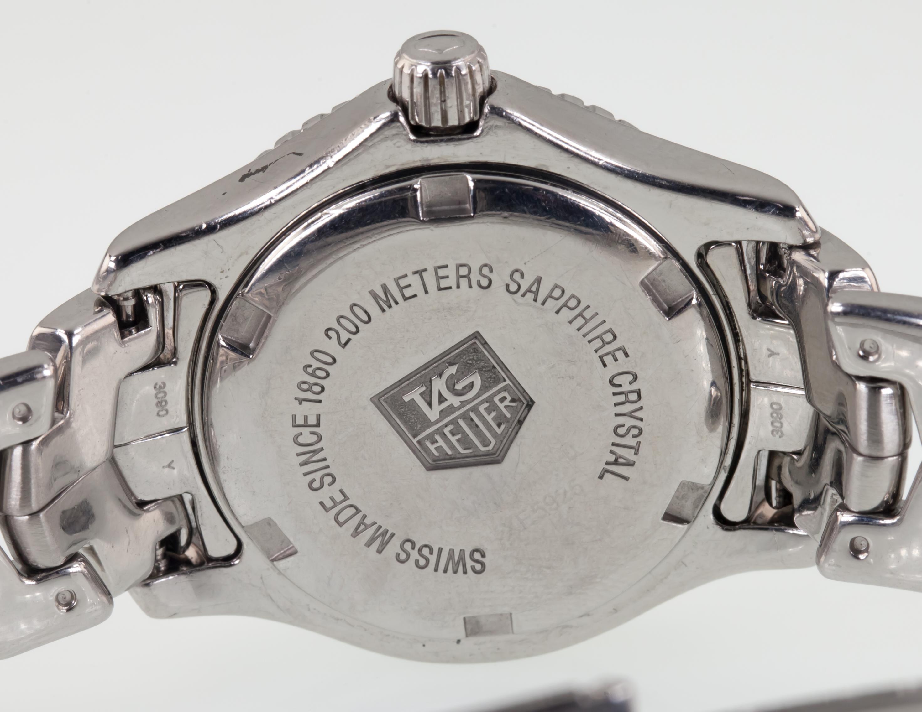 Round Cut Tag Heuer Stainless Steel Women's Quartz Link Watch w/ MOP Diamond Dial WJ1319 For Sale