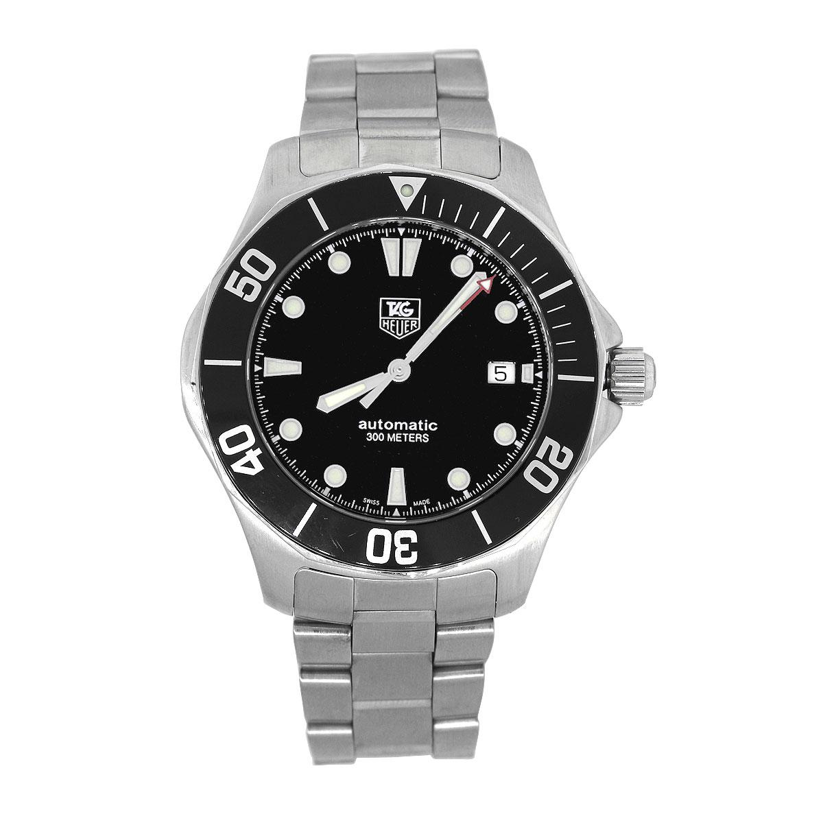 Brand: Tag Heuer
MPN: WAB2010
Model: Aquaracer
Case Material: Stainless steel
Case Diameter: 42mm
Crystal: Sapphire
Bezel: Stainless Steel black Uni-directional bezel
Dial: Black Dial with silver luminescent hands and hour markers. Date can be found