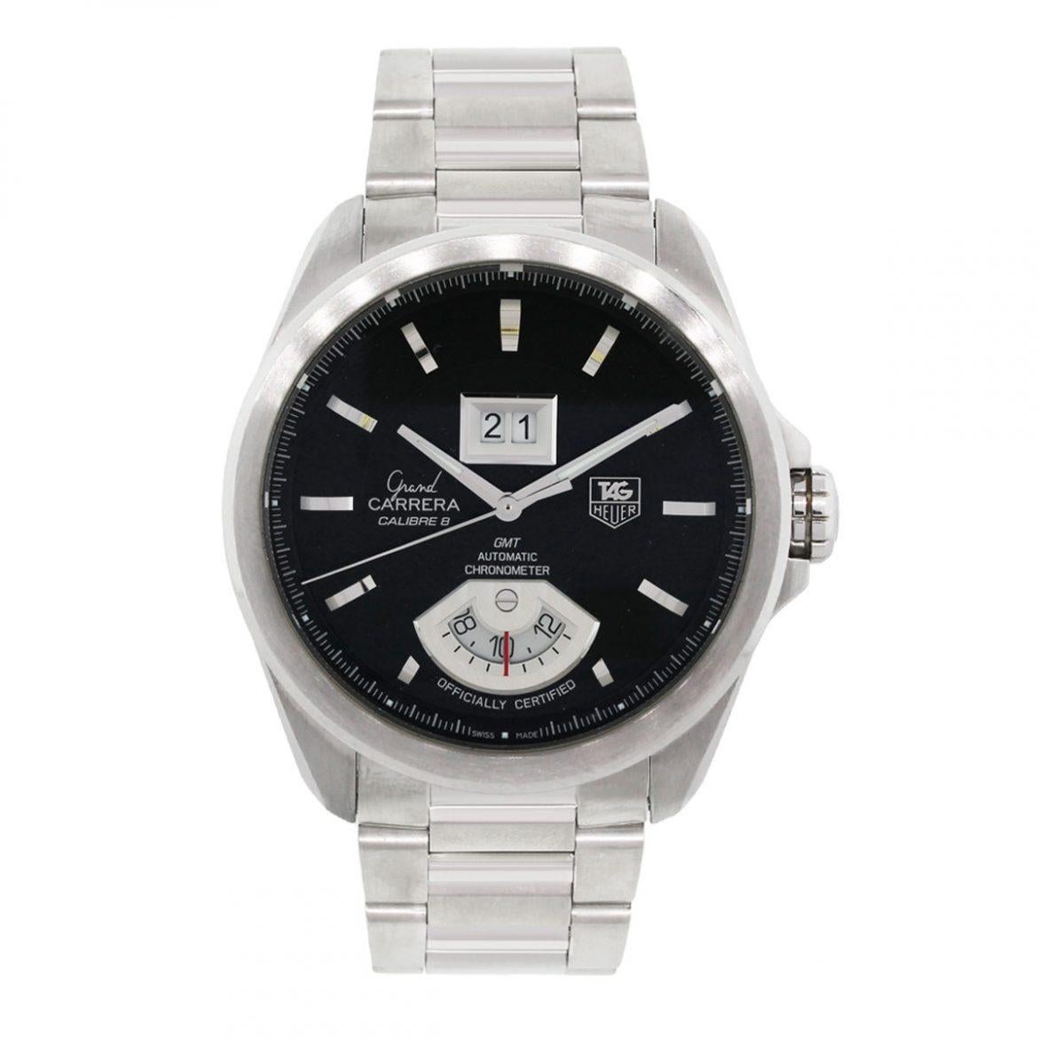 Brand: Tag Heuer
MPN: WAV5111
Model: Grand Carrera
Case Material: Stainless steel
Case Diameter: 42.5mm
Crystal: Sapphire crystal (scratch resistant)
Bezel: Smooth brushed stainless steel bezel
Dial: Black dial
Bracelet: Stainless steel
Size: Will