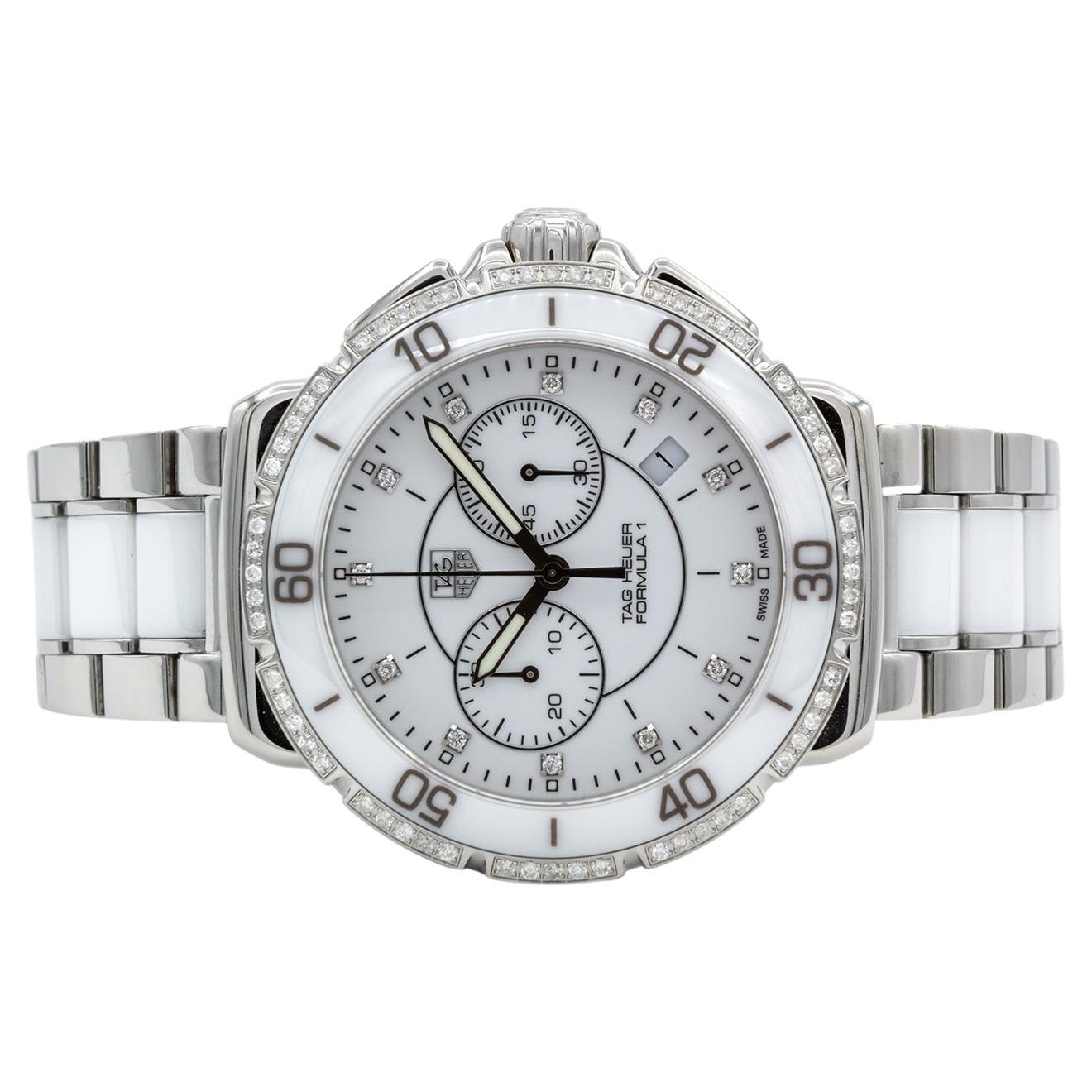 TAG Heuer White Ceramic Stainless 
Diamond Formula 1 Quartz Chronograph CAH1213