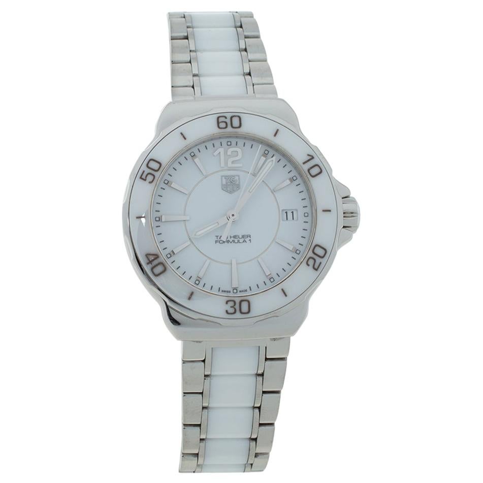 Tag Heuer White Ceramic Stainless Steel Formula 1 WAH1211 Womens Wristwatch 34mm