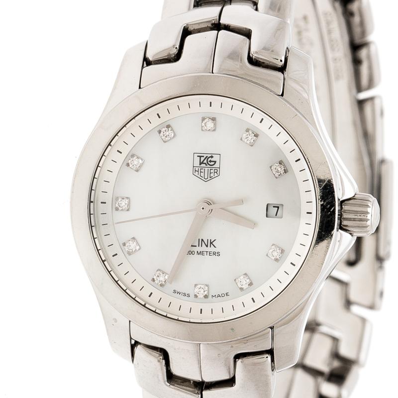 Contemporary Tag Heuer White Mother of Pearl  Link WAF1317 Women's Wristwatch 26 mm