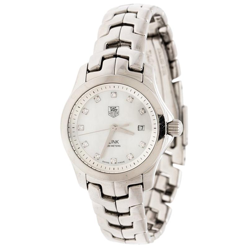 Tag Heuer White Mother of Pearl Stainless Steel WAF1317 Women's Wristwatch 26 mm
